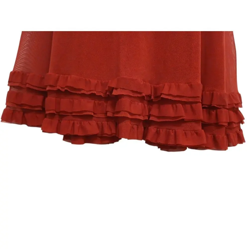 Babydoll Lingerie Sz M Red Semi Sheer Lace Padded Rhinestone Embroidered‎ Ruffle - Picture 3 of 12